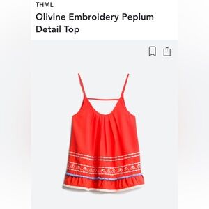 THML Olivine Embroidery Peplum Detail Top.